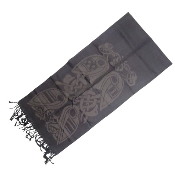 Patrick Francis Celtic Knot Scarf 100% Pashmina 70" Charcoal Gray Book of Kells - Picture 13 of 16